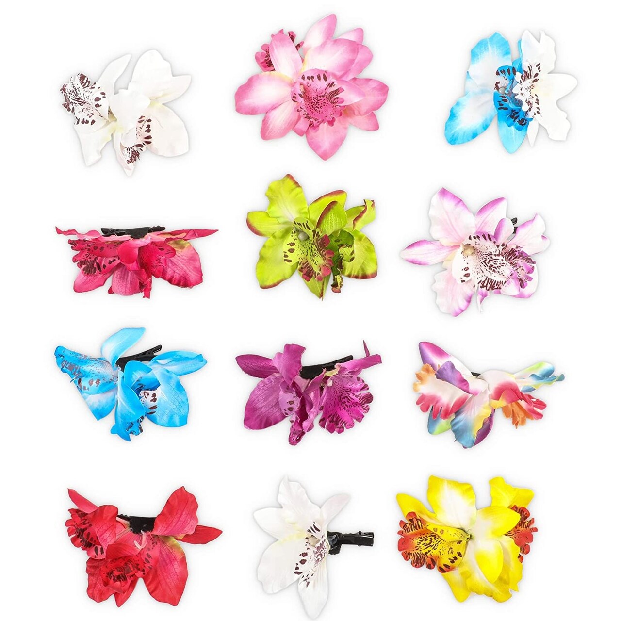 Orchid Flower Alligator Hair Clips for Women (12 Pack)